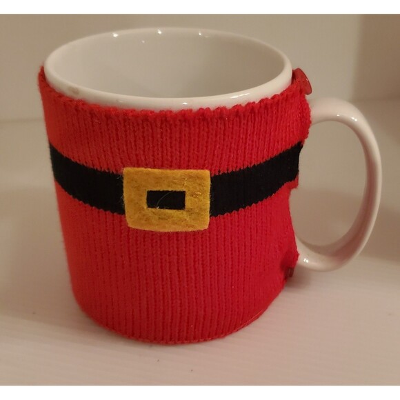 Pier 1 Imports SANTA Coffee Mug Tea Cup Christmas Button On Sweater Removable 4" - Picture 2 of 12